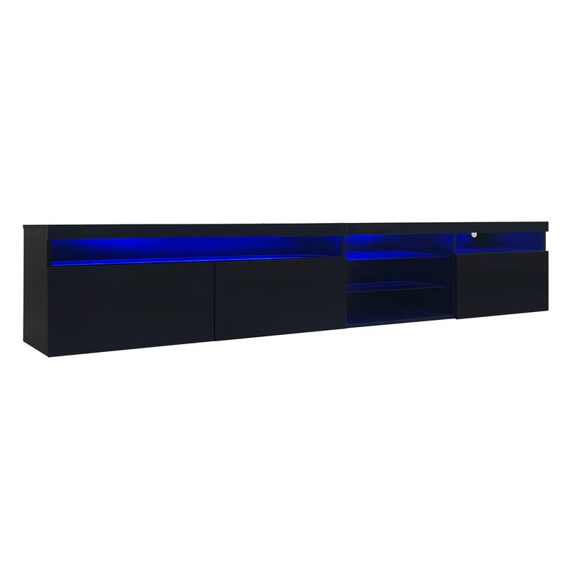 Stylish TV Stand with Glass Shelves & LED Lights, Media Console for TVs Up to 105", Adjustable Color Lighting