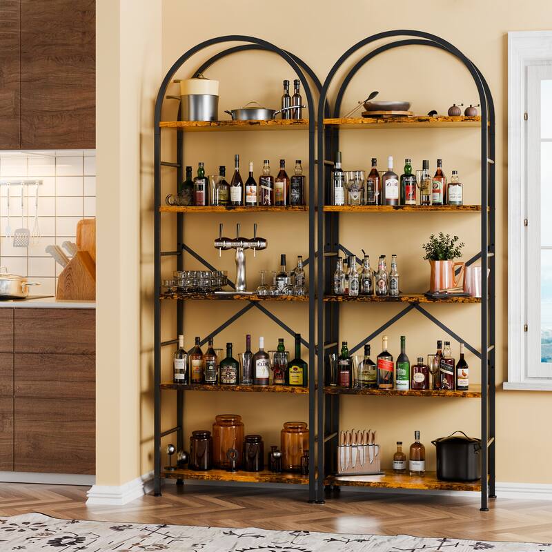 Futzca 5 Tiers Bookshelf Arched, Wooden Bookcase Display Rack
