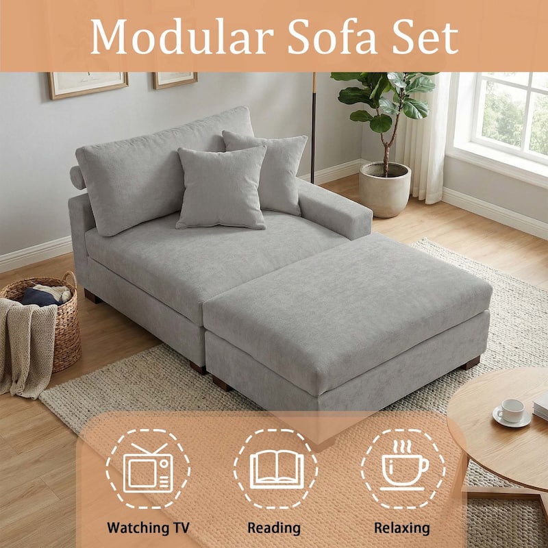 Oversized Chenille Modular Armchair And Ottoman Set Living Room Set