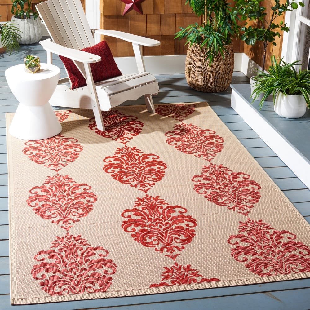 SAFAVIEH Courtyard Pauley Damask Indoor/ Outdoor Waterproof Patio Backyard Rug