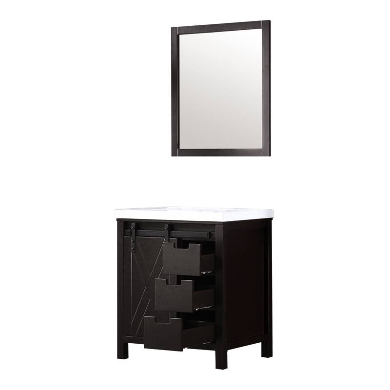 Marsyas 30 in W x 22 in D Ash Grey Bath Vanity, White Quartz Countertop and 28 in Mirror