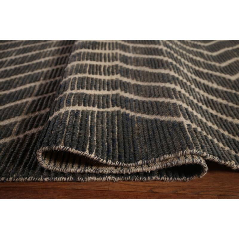 All-Over Chevron Style Moroccan Oriental Rug Hand-Knotted Wool Carpet - 11'9"x 18'7"
