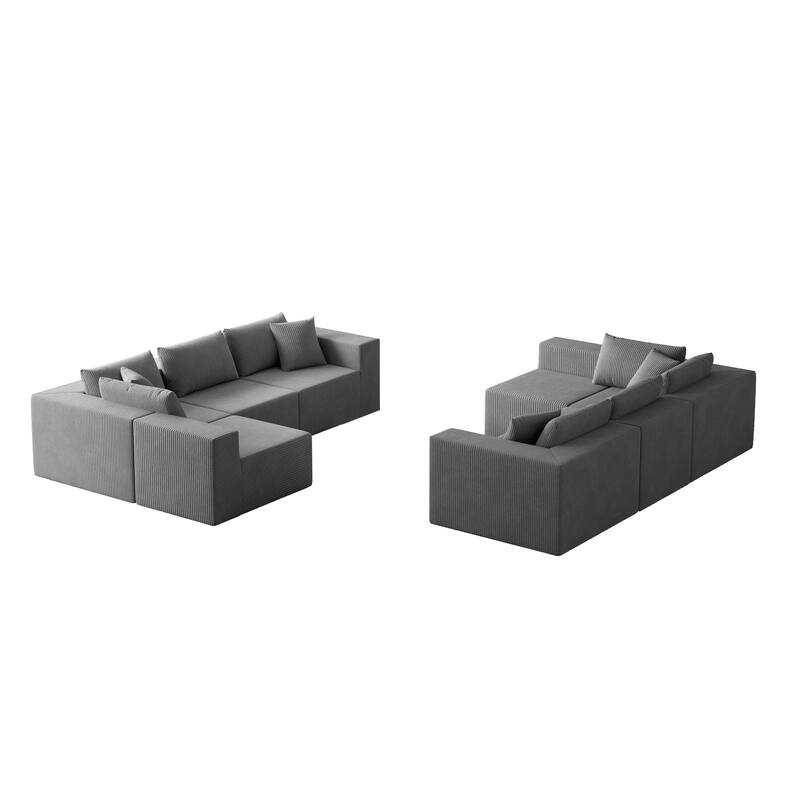 Modern Modular L Shaped Sectional Sofa with Corduroy Upholstery for Living Rooms or Apartments, No-Assembly