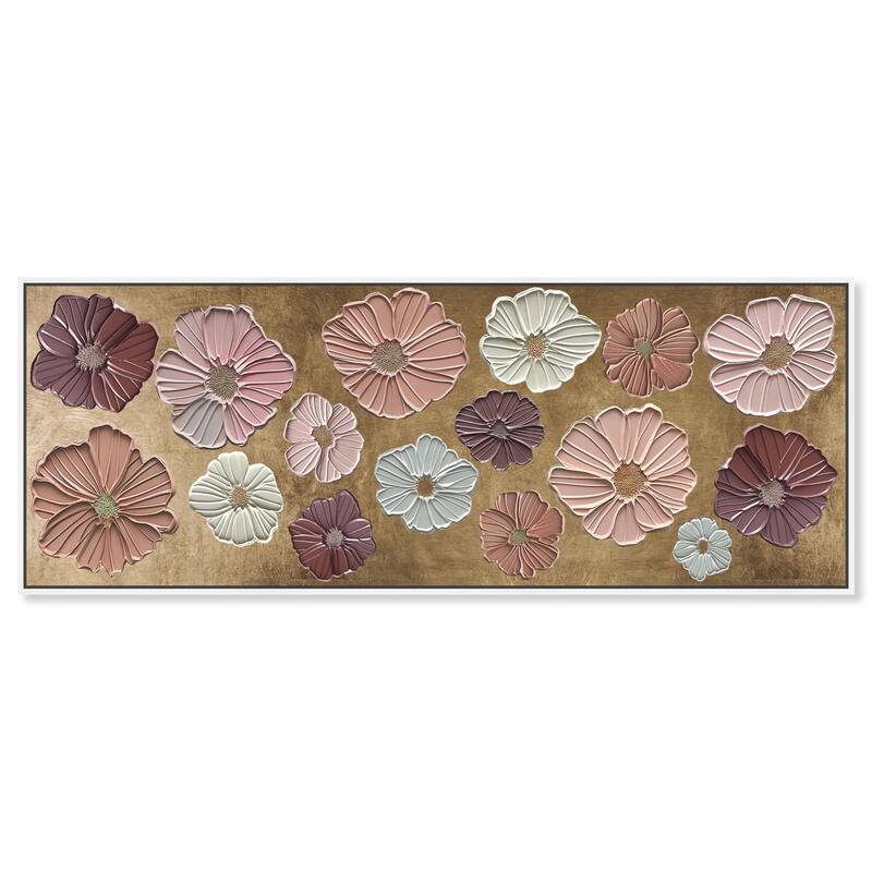 Floral Impasto Muted Panoramic Canvas by Art Remedy - White - 54" x 20"