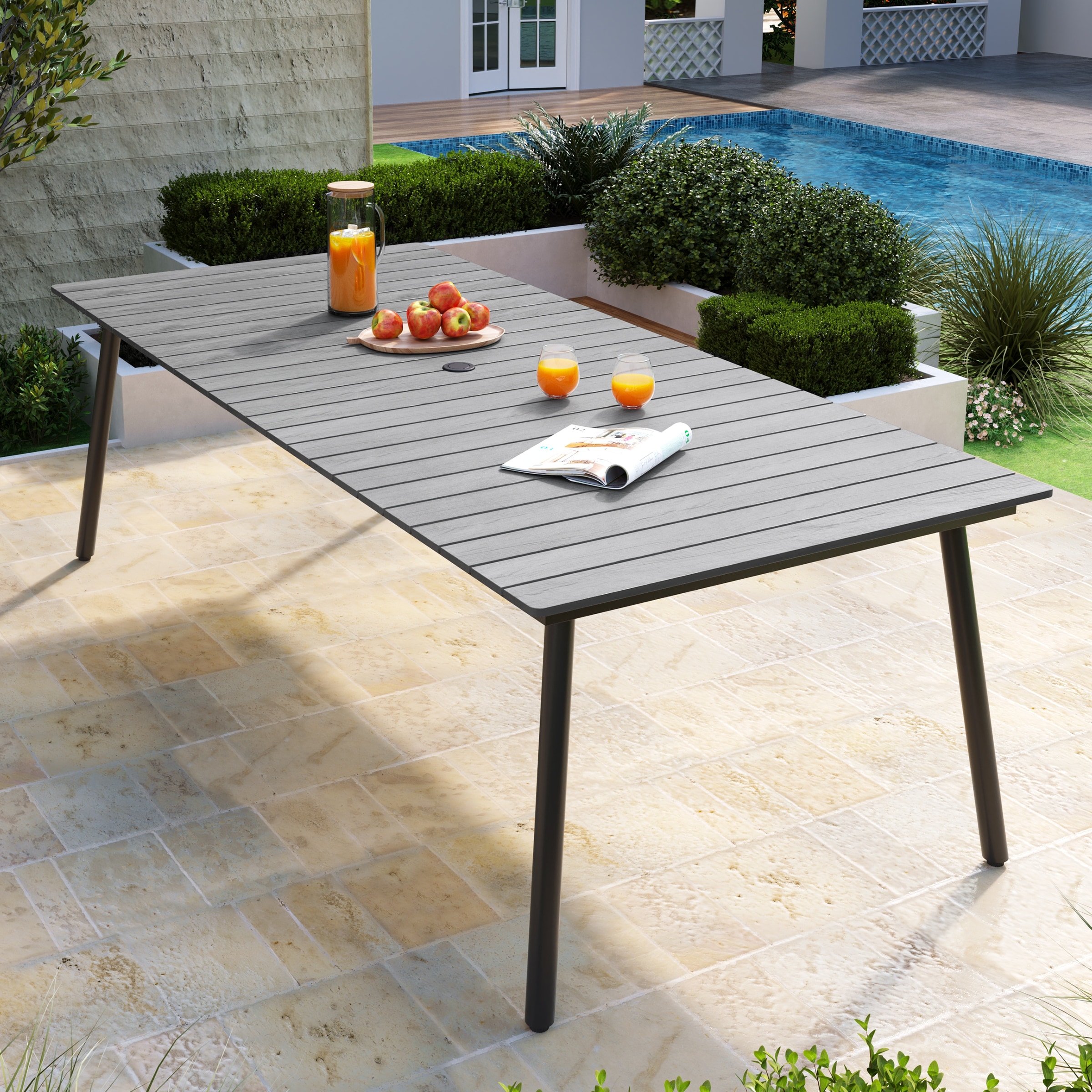 Pellebant Outdoor Rectangle Aluminum Dining Table with Umbrella