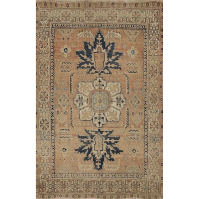 Hand Knotted Oriental 100% Wool Carpet Traditional Geometric Oranges & Rust Heriz Area Rug - 5' 9'' X 4' 2''