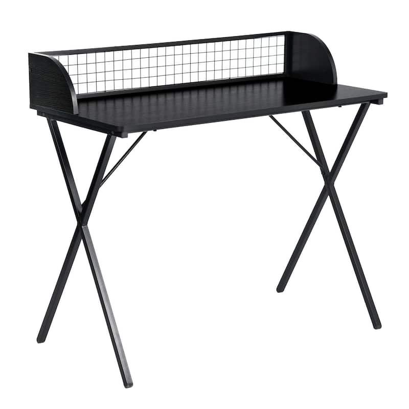 Homylin Modern Metal Frame Writing Desk with Raised Back Shelf, Black