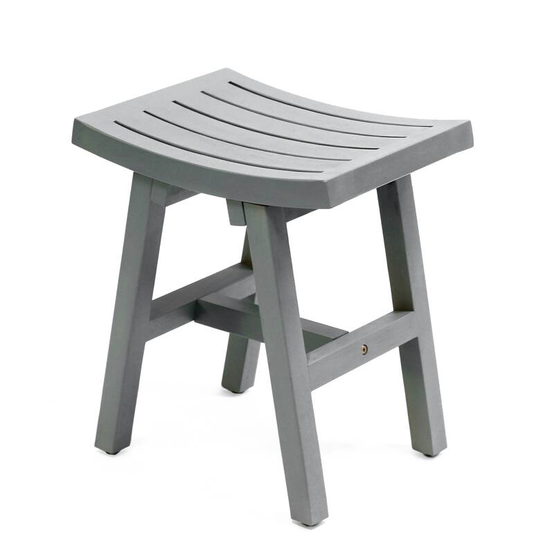 Tamlyn 15.75" Classic Slatted Solid Acacia Wood Indoor/Outdoor Shower Stool, By JONATHAN Y - 15.75L x 11.81W x 17.72H - Gray