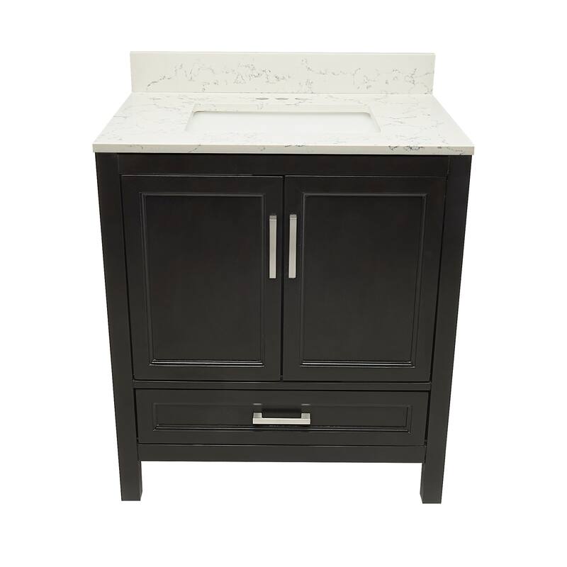 Nevado 37" Bathroom Vanity with Cultured Marble Vanity Top Sink in White with White Basin - Brown - Lyra White