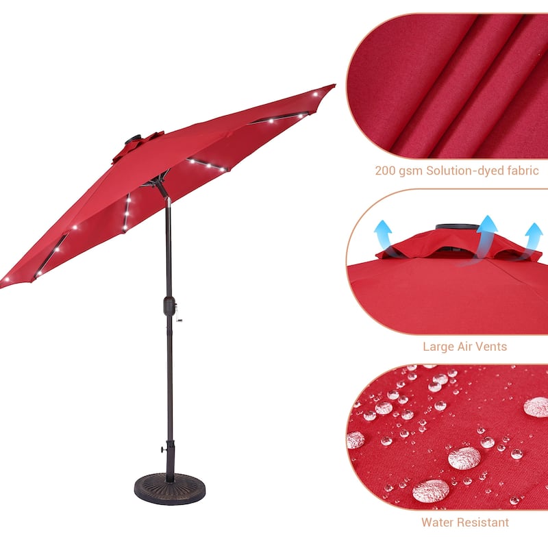 LIVOOSUN LED 9ft Patio Umbrella Market Umbrella Steel Tilt w/Crank