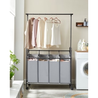 SONGMICS 4-Bag Laundry Sorter, Rolling Laundry Cart with Hanging