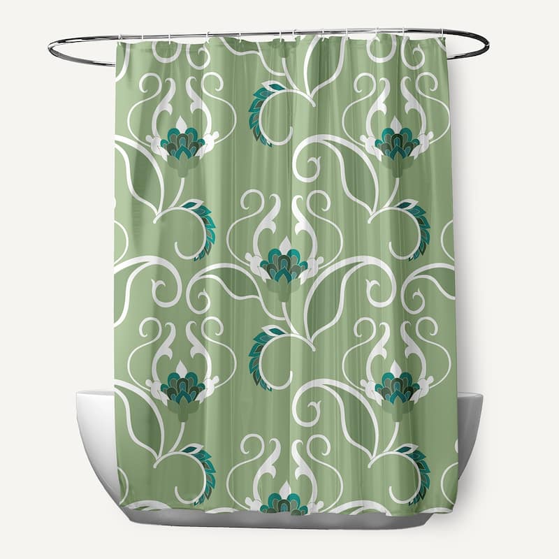 West Indies, Floral Print Shower Curtain - Green