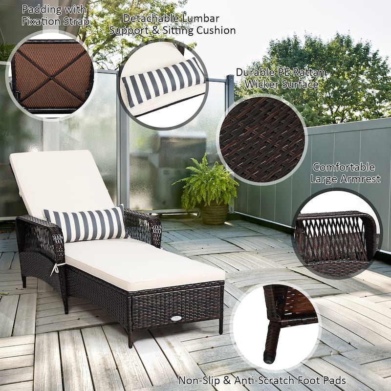 Costway PE Rattan Chaise Lounge Chair Armrest Recliner Adjustable - See Details