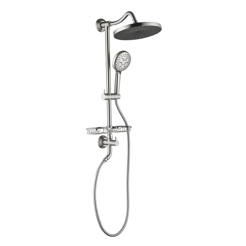 ShowerSpas Shower System, with 10" Rain Showerhead, 4-Function Hand Shower, Adjustable Slide Bar and Soap Dish - Brushed Nickel