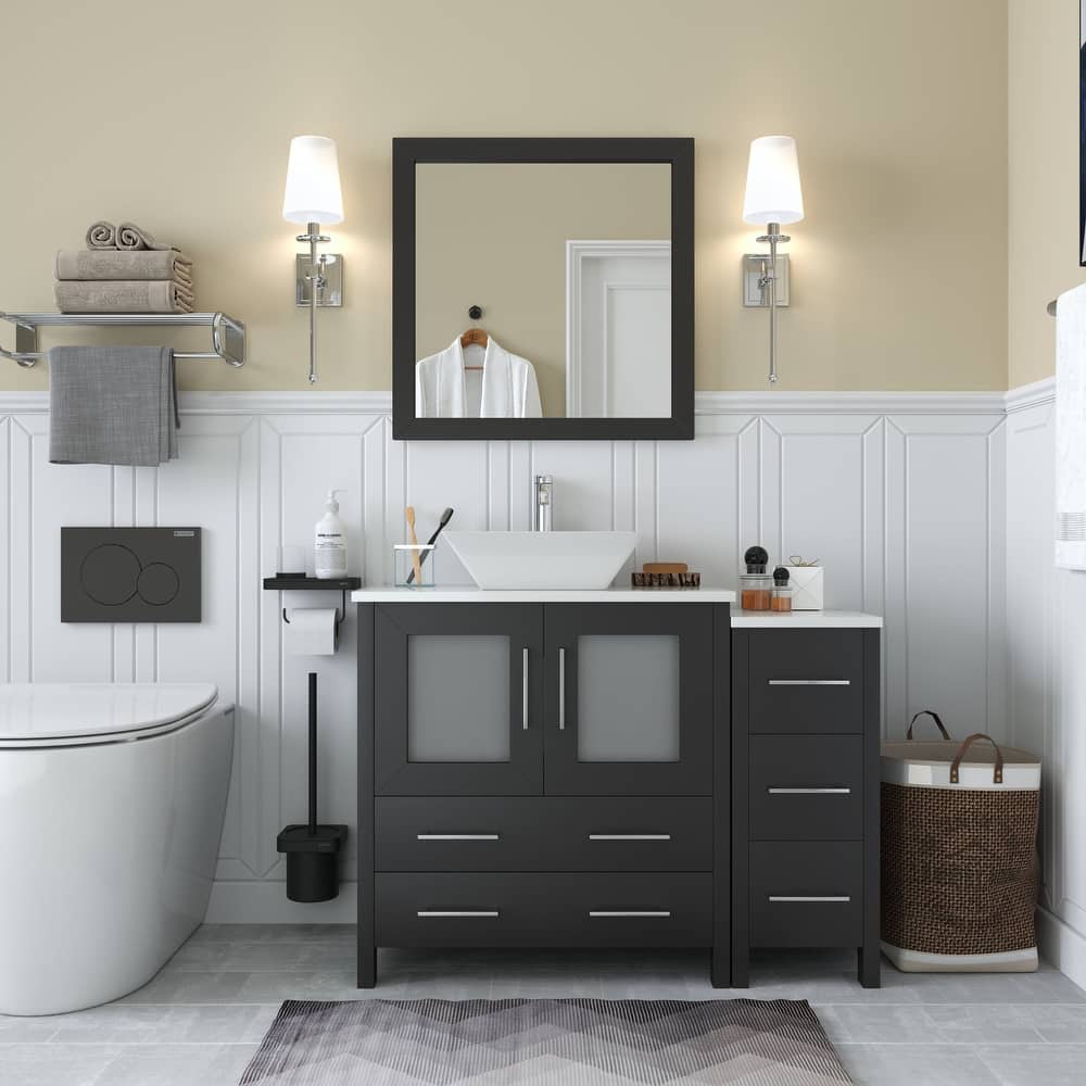 Vanity Art 42" Single Sink Bathroom Vanity Set with Engineered Marble Top and Free Mirror - 42 x 18.5 x 36 Inches