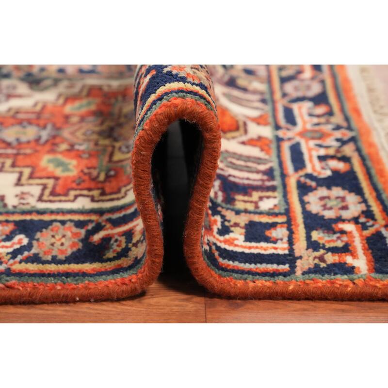 Hand Knotted Oriental 100% Wool Carpet Traditional Medallion Oranges & Rust Heriz (serapi) Area Rug - 3' 0'' X 2' 0''