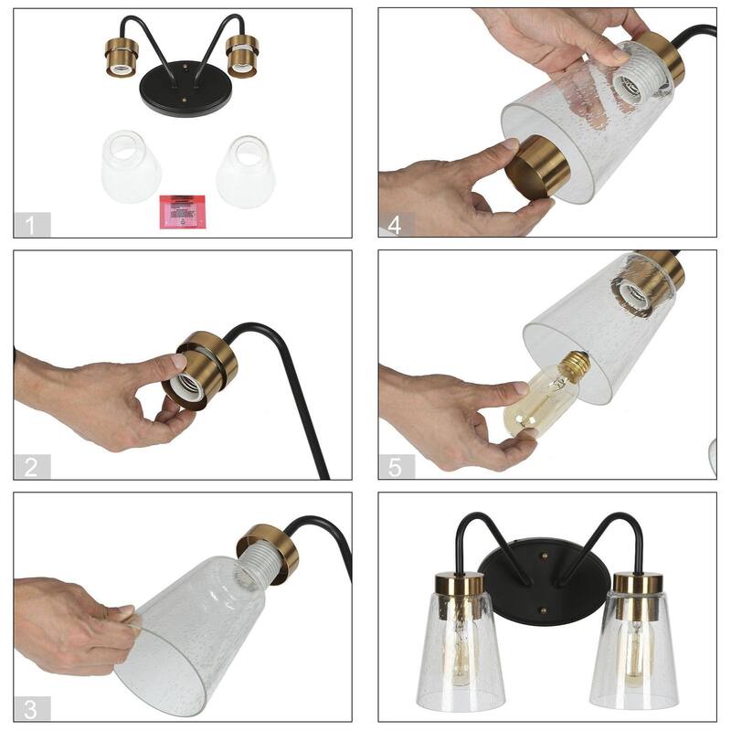 Modern Black Gold Bathroom Vanity Light Wall Sconces with Seeded Glass