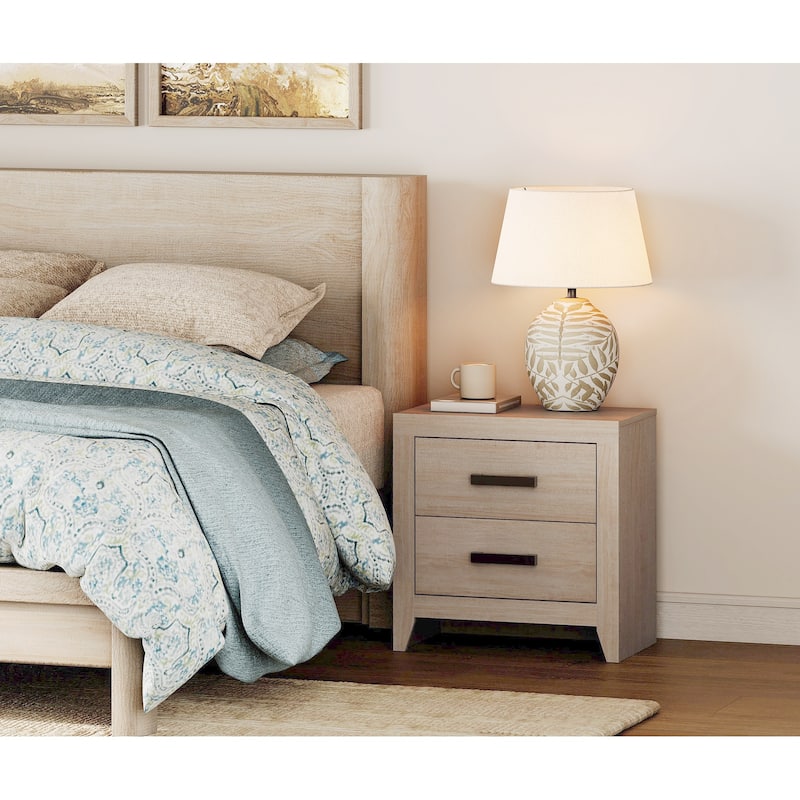 WAMPAT Farmhouse End Table with 2 Storage Drawers - Rustic Brown Accent Table for Bedroom & Living Room