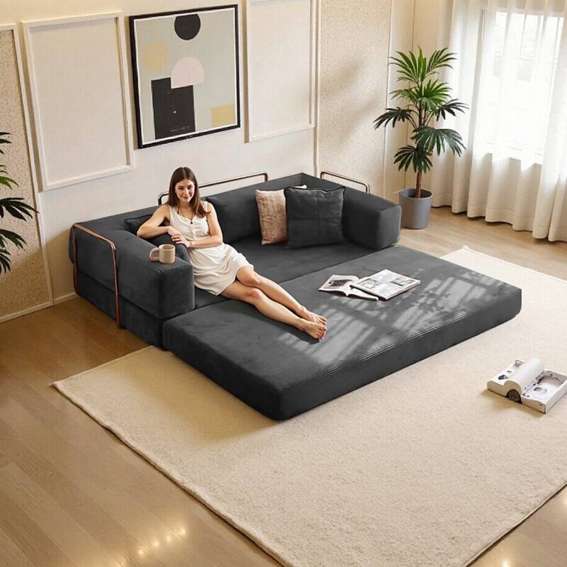 2-in-1 Convertible Modular Sofa Bed, Memory Foam Mattress, No Assembly, Space-Saving for Living Room, Bedroom