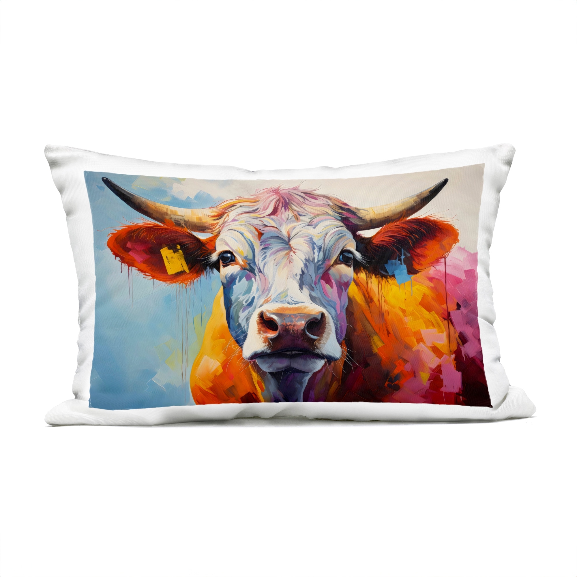 Stupell Colorful Cattle Portrait Printed Outdoor Throw Pillow Design by LSR Creative Studio