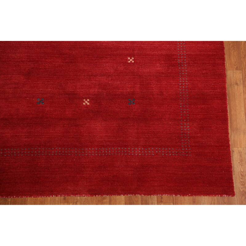 Hand Knotted Oriental 100% Wool Carpet Tribal Tribal Red Gabbeh Area Rug - 9' 10'' X 6' 9''