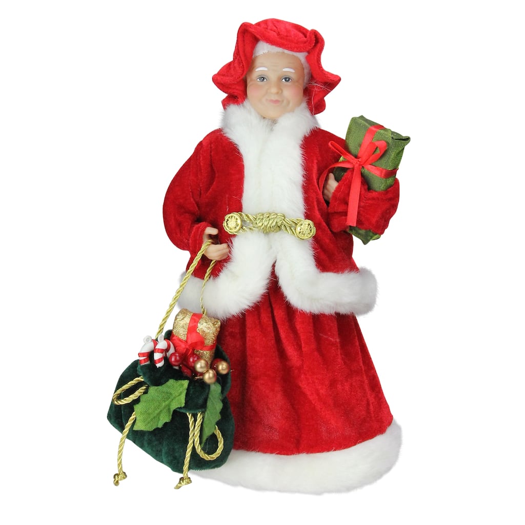 12" Mrs Claus with Present and Gift Bag Christmas Figure.