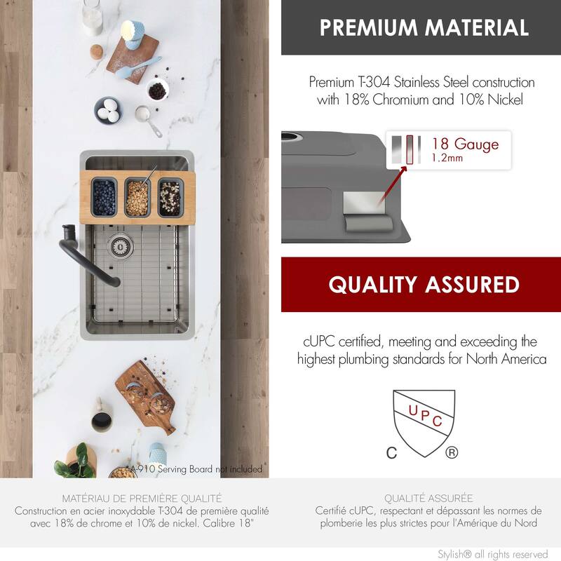 Stylish Dual Mount 30" Stainless Steel Single-Bowl Kitchen Sink S-411 - 30" x 18" x 9"