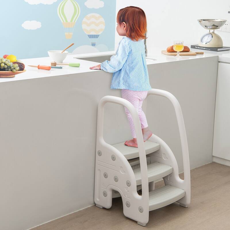 Gymax Three-Step Stool for Toddlers Children Step up Leaning Helper