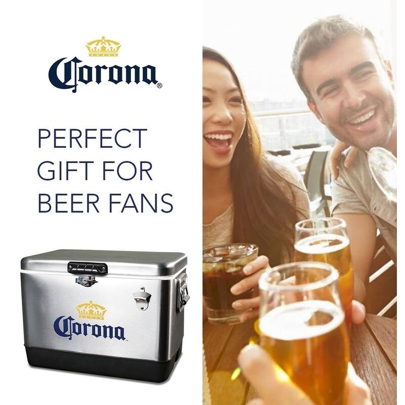 Corona Ice Chest Beverage Cooler with Bottle Opener, 51L (54 qt), 85 Can Capacity, Silver and Black