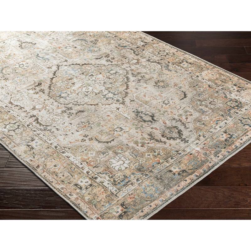 Hauteloom Fatih Living Room, Bedroom Machine Washable Area Rug - Beige, Charcoal, Gray - 2' x 2'11"