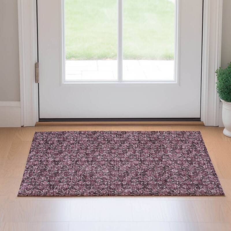 Premium Washable Super Soft Floral Contemporary Mayfield Rug - Merlot - 1' 8" x 2' 6" - Rectangle
