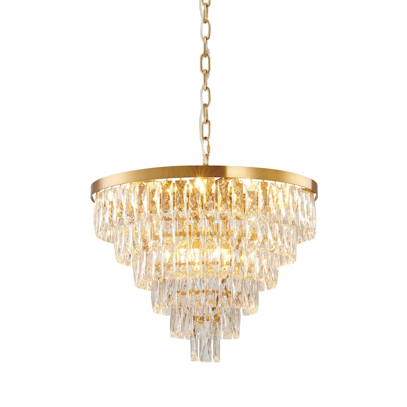 Six Tiers Gold Metal Chandelier With Clear Crystal Accents