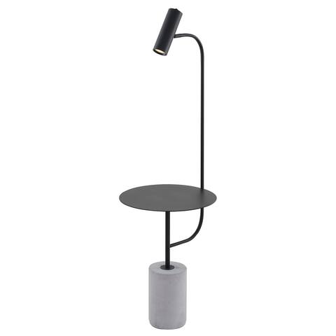 1-Light D16.5" Matte Black Metal Frame Floor Lamp/Side Table with a Concrete Base
