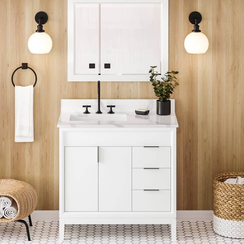 Jeffrey Alexander VKITTHE36R-QUARTZ Theodora II 36" Free Standing - White / Calacatta Vienna