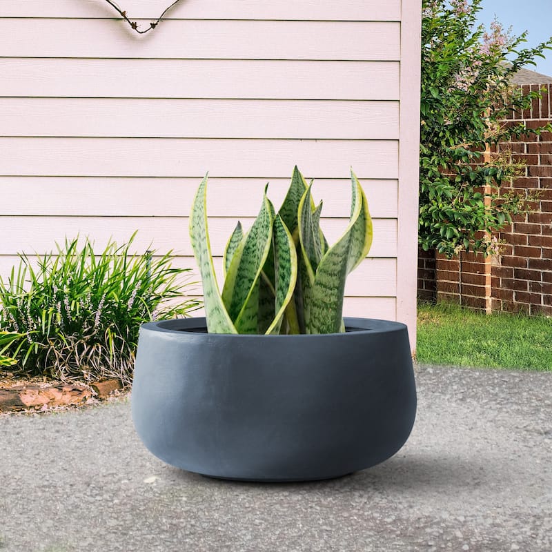 Durx-litecrete Lightweight Concrete Modern Low Bowl Cement Planter-Small - 11.8'x11.8'x5.9'