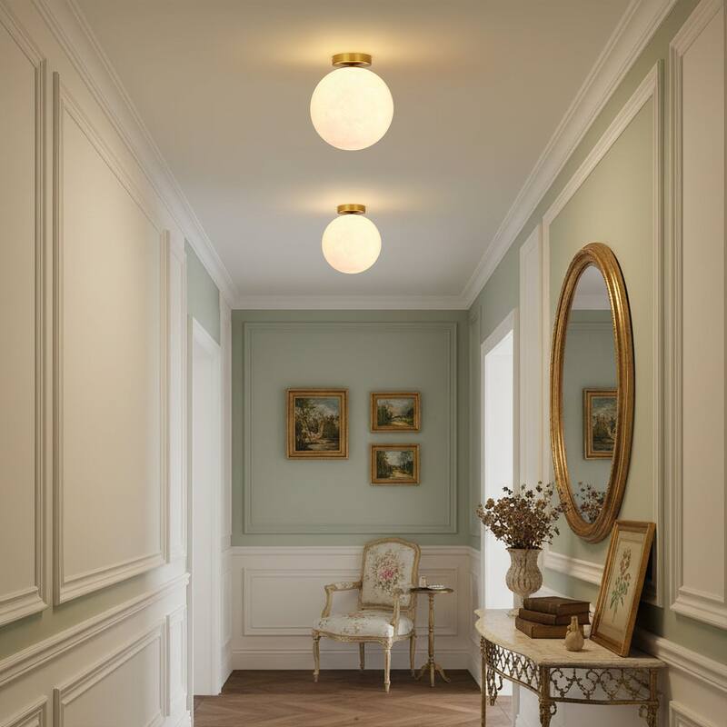 1-Light Modern 3D Printed Moon Plastic Gold Flush Mount Ceiling Light for Bedroom - 9.8 in. W x 10.6 in.H