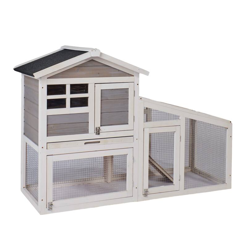 Wooden Chicken Coop with Run, Ventilation Door, Removable Tray, Ramp