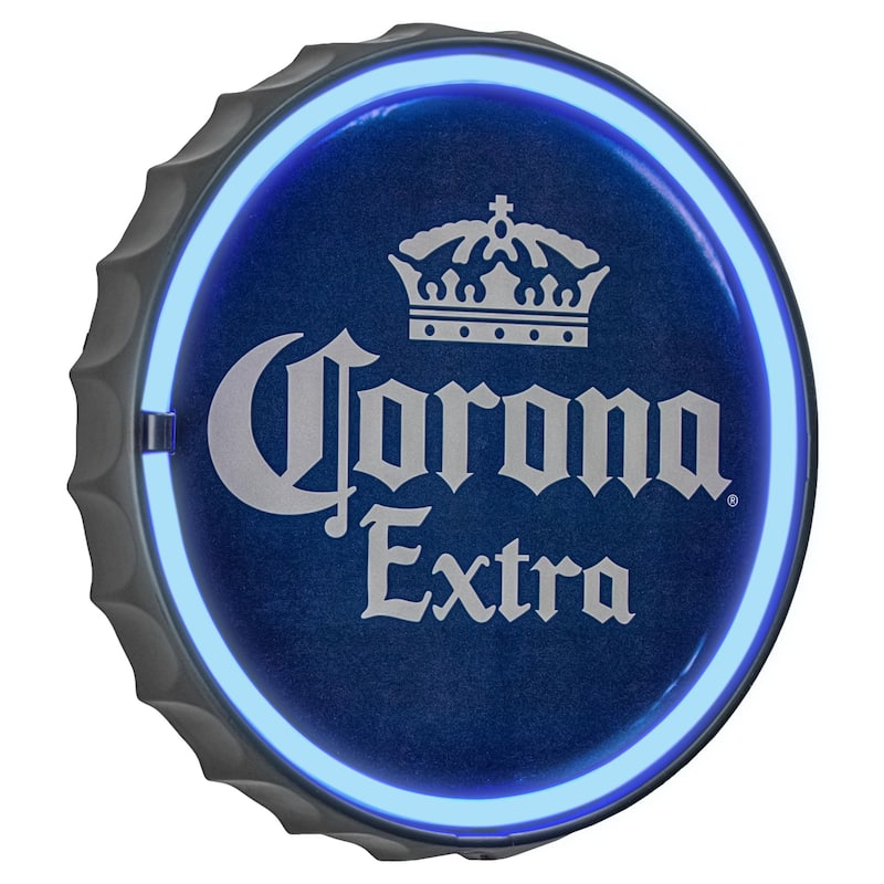 American Art Decor Corona Extra Beer LED Neon Light Sign Wall Decor - 12" - 12" H x 12" L x 1.5" D - Blue, White, Black
