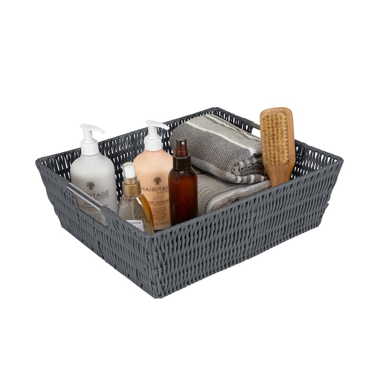 Simplify Shelf Storage Rattan Tote Basket in Charcoal
