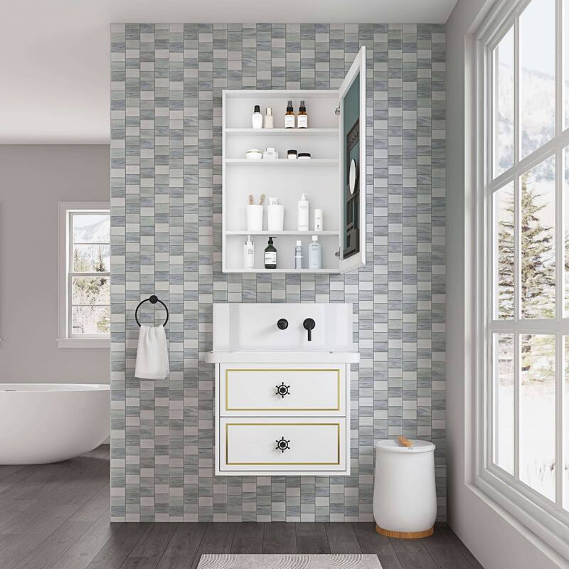 Frameless Bathroom Medicine Cabinet with Beveled Mirror Edges, Left Opening Door, Soft-Closing Hinges