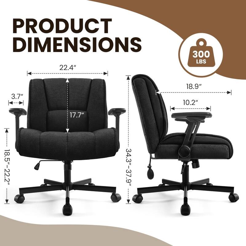 BOSSIN Criss Cross Office Chair with Flip-Up Arms - Wide Seat Desk Chair with Dynamic Airbag Lumbar Support & Wheels