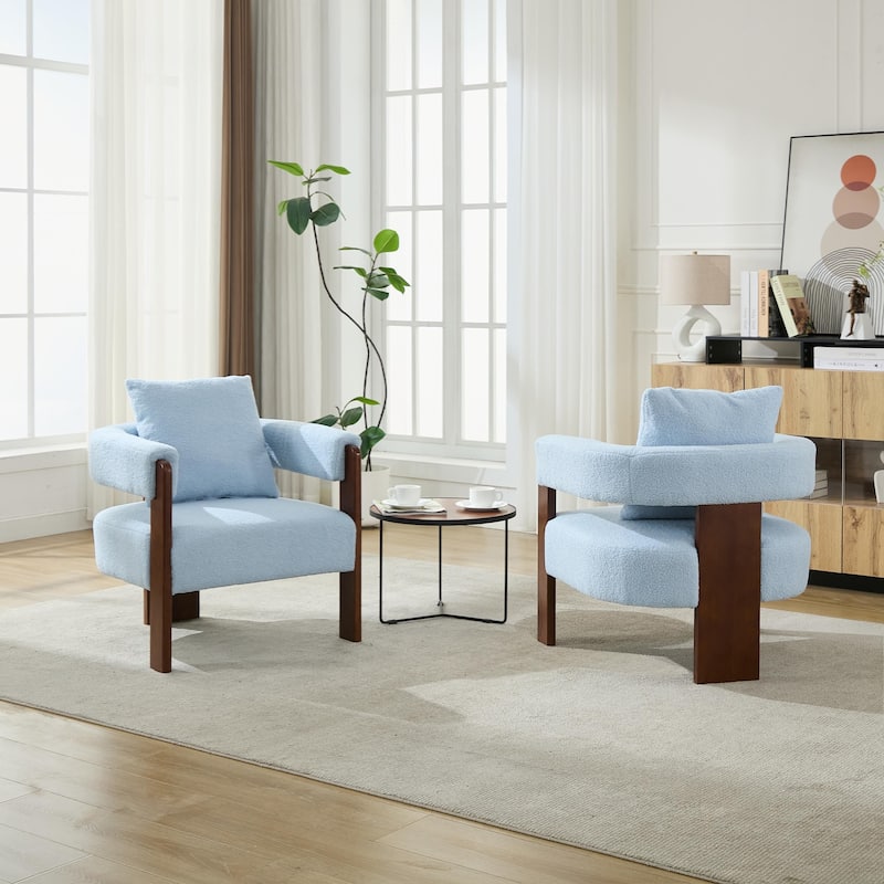 SEYNAR Modern Teddy Upholstered Fabric Round Armchair with pillow Set of 2