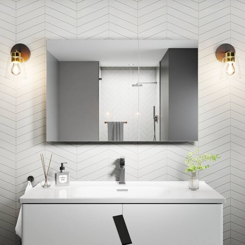Modland 30"-36"W x 24"H Double Door Bathroom Medicine Cabinet with Mirror,Aluminum Frame
