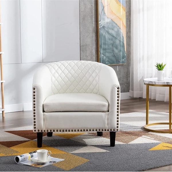Modern High Back Accent Chair with Nailheads and Solid Wood Legs for