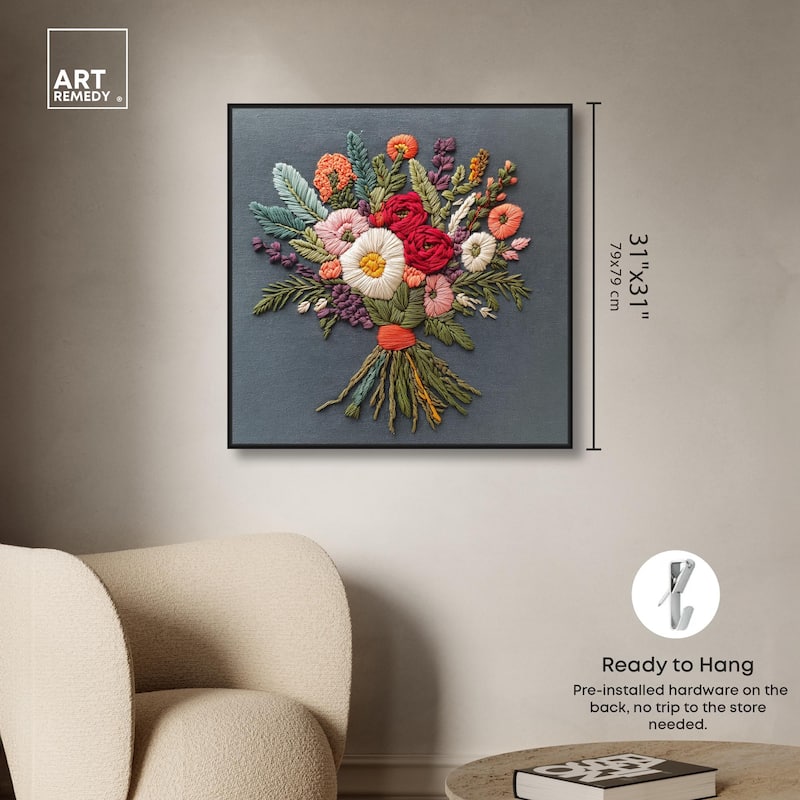 Stitched Bloom Bouquet I Canvas by Art Remedy