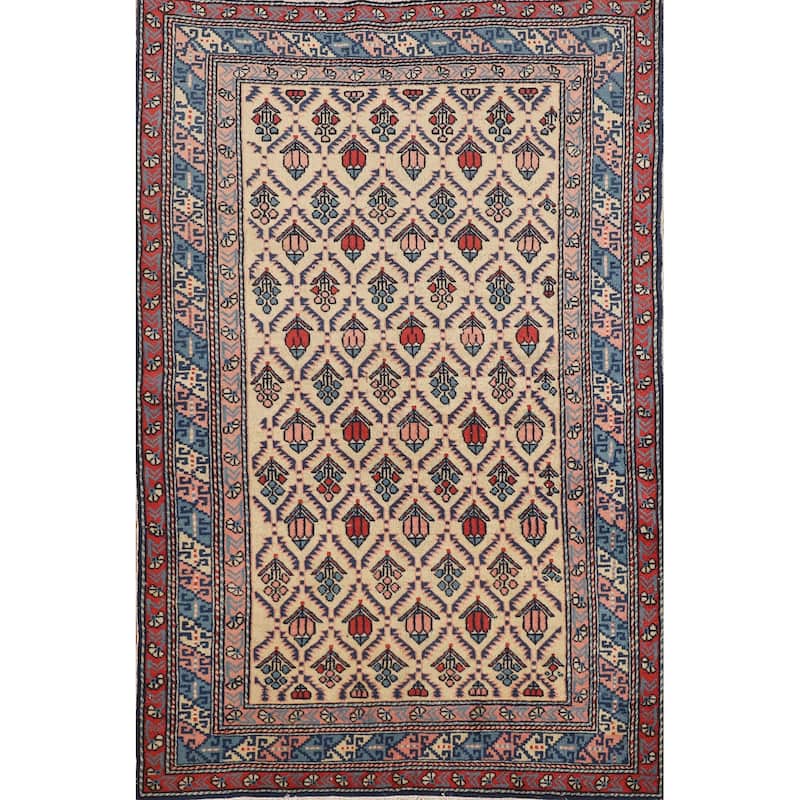 Hand Knotted Oriental 100% Wool Carpet Traditional All-Over Beige & Ivories Kazak Area Rug - 5' 2'' X 3' 5''