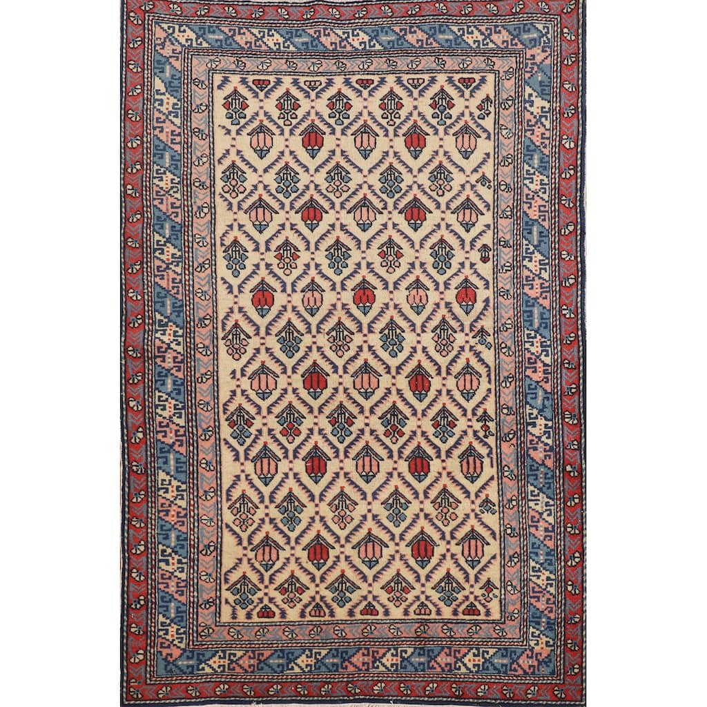 Hand Knotted Oriental 100% Wool Carpet Traditional All-Over Beige & Ivories Kazak Area Rug - 5' 2'' X 3' 5''