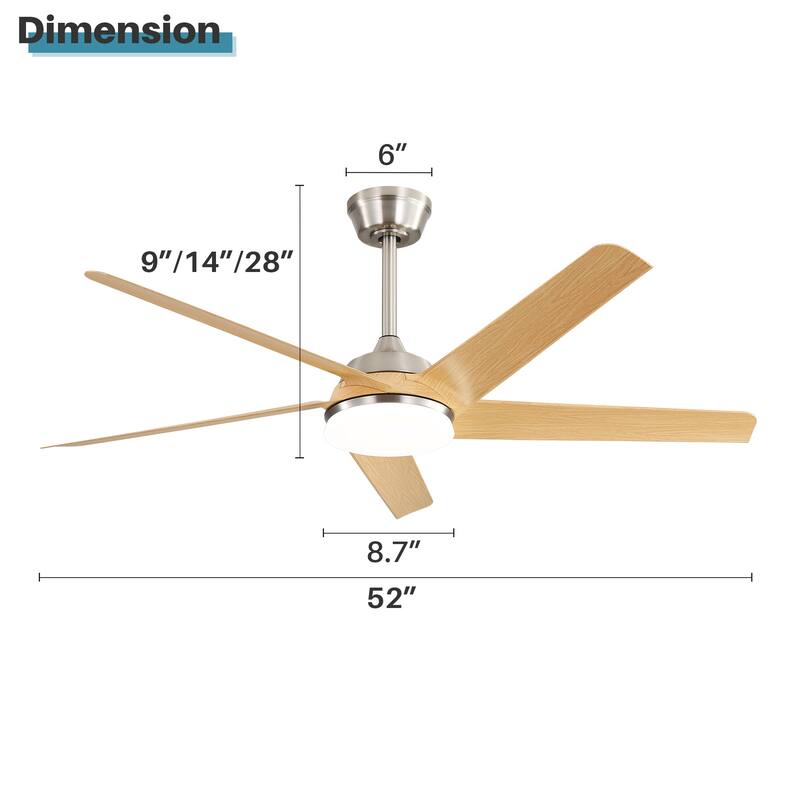 Modern Ceiling Fan Light with Light Color Adjustment and Remote Control, 5 Blades for Bedroom and Lounge Area