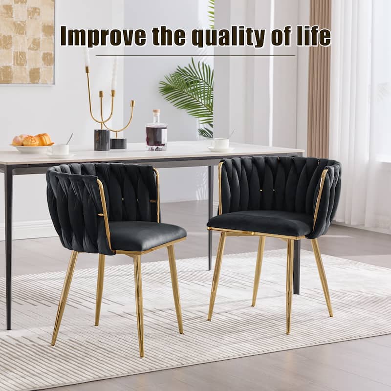 HOMEFUN Velvet Upholstered Tufted Side Dining Chair With Golden Legs（set of 2）