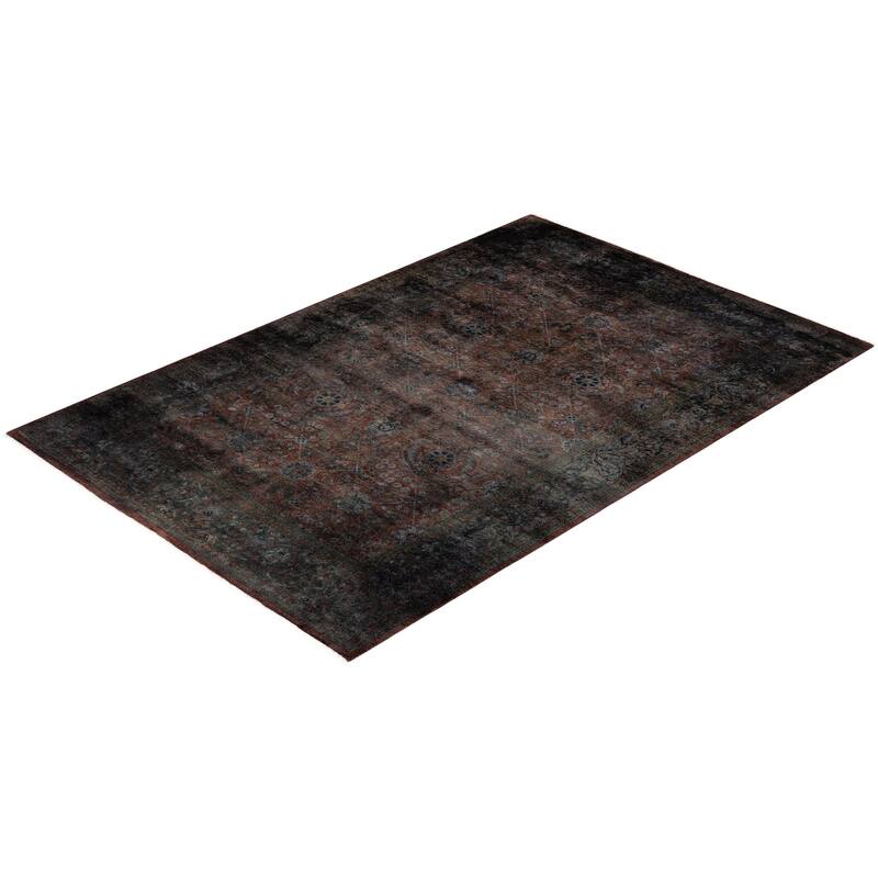 Overton Hand Knotted Wool Vintage Inspired Modern Contemporary Overdyed Brown Area Rug - 4' 1" x 6' 1"